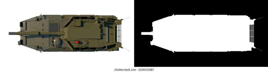 Armored Vehicle Centauro II 120mm 8x8 - Top  View White Background Alpha Png 3D Rendering Ilustracion 3D	