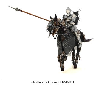 Armoured knight on charging warhorse
