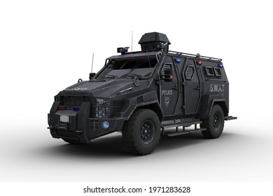 Armoured police SWAT vehicle. 3D illustration isolated on a white background.