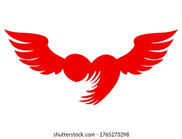 Arms Around The Heart. Abstract Design Template With Heart With Wings.