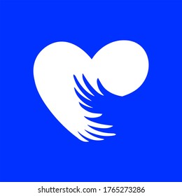 Arms Around The Heart. Flat Character On Blue Background.