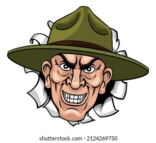 An Army Bootcamp Drill Sergeant Soldier Looking Mean And Tough Cartoon