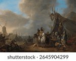 Army Camp (1650 - 1674) by Johannes Lingelbach. Horse in vintage artwork. Beautiful art illustration of horse, equestrian artwork. Old animal illustration.