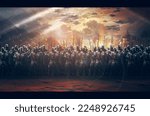 army of medieval crusader soldiers on field	