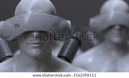 an army of robots or cyborgs on a light background 3d render  