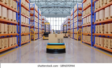 An Army Of Robots Efficiently Sorting Hundreds Of Parcels Per Hour(Automated Guided Vehicle) AGV.3d Rendering