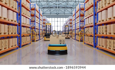 An army of robots efficiently sorting hundreds of parcels per hour(Automated guided vehicle) AGV.3d rendering
