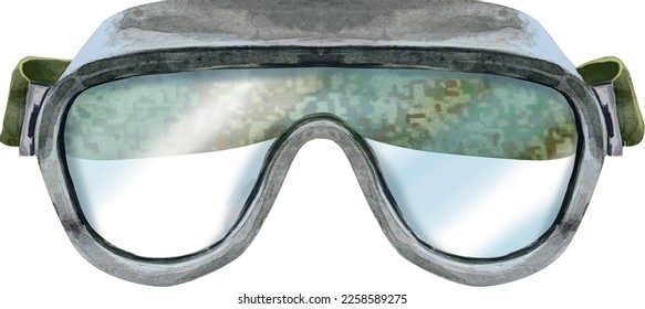 Army tactical goggles, coyote color, glasses under the cover, side view, isolate. Watercolor illustration - Powered by Shutterstock