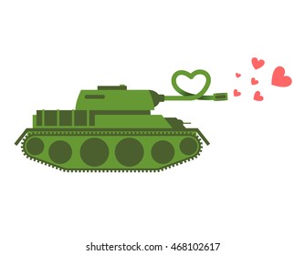 Army Tank love. Green shoots military machine hearts. Love Army equipment. Fighting vehicle for love