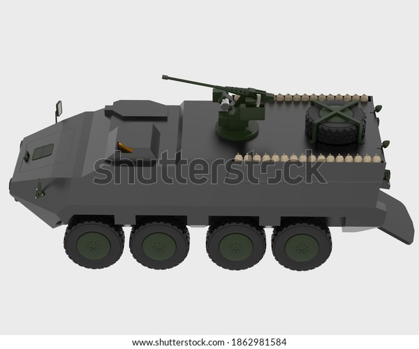 Army vehicle isolated on grey background. 3d\
rendering -\
illustration