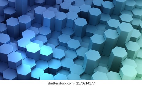Arranged hexagon contemporary tech gradient blue background 3d rendering