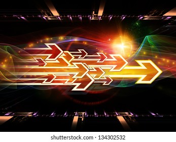 Arrangement of arrows and directional abstract forms on the subject of science, virtual technologies and telecommunications