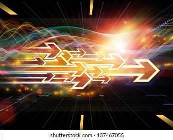 Arrangement of arrows and directional abstract forms on the subject of science, virtual technologies and telecommunications