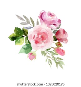 Decorative Watercolor Flowers Floral Illustration Leaf Stock ...