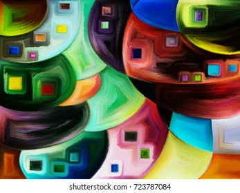 Arrangement of vibrantly painted abstract shapes on the subject of creativity, imagination, art and design