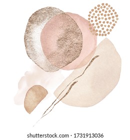 Arrangements. Blush, Pink, Ivory, Beige Watercolor Illustration And Gold Elements, On White Background. Abstract Modern Print Set. Logo. Wall Art. Poster. Business Card.