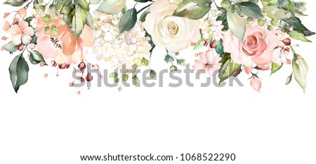  arrangements with watercolor flowers. floral illustration. Botanic composition for wedding or greeting card.  branch of flowers - abstraction roses
