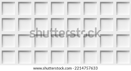 Array of inset white cube boxes block background wallpaper banner full frame filling, 3D illustration