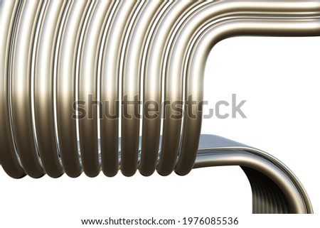 Array of metal pipes bent at different angles. Abstract tech background for the oil and gas or pipe industry. 3d rendering