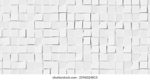 Array of randomly rotated white quad rectangles background wallpaper banner, 3D illustration