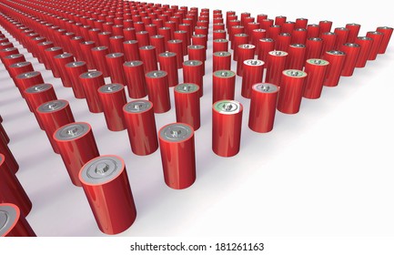Array Red Batteries Isolated On White Stock Illustration 181261163