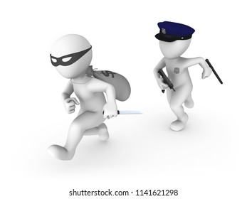 3d Criminal Runs Away Policeman Arrest Stock Illustration 372228145 ...