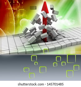 Arrow Breaking Brick Abstract 3d Illustration