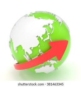 Arrow and Earth globe. 3d render