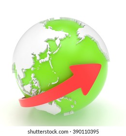 Arrow and Earth globe. 3d render