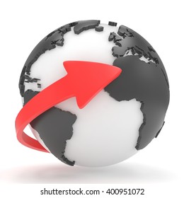 Arrow and Earth globe. 3d render