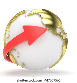 Arrow and Earth globe. 3d render