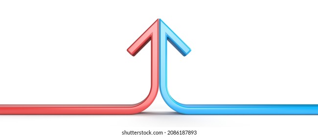 Arrow Formed By Two Merging Red And Blue Lines 3D Rendering Illustration Isolated On White Background