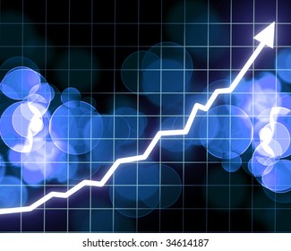 Arrow Graph Going Up On A Blue Background