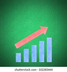 Arrow graph increase concept on green background by cork board