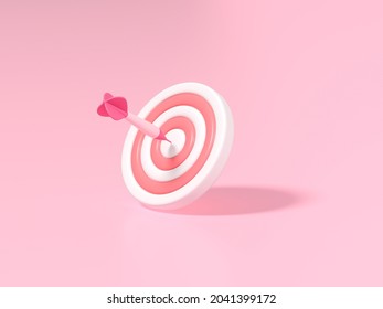 Arrow Hit The Center Of Target. Business Target Achievement Concept. Minimal Abstract Wallpaper Concept. 3d Render Illustration
