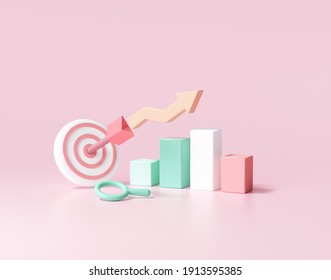 Arrow hit the center of target and stock chart. Business target achievement concept.3d render illustration