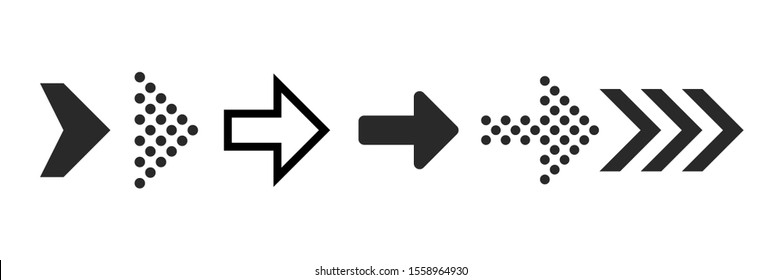 Arrow Icons. Black Digital Symbols And Arrows For Click Next, Up Or Right, Pointer Buttom And Forward, Illustration Of Rewind Indicator Isolated Collection