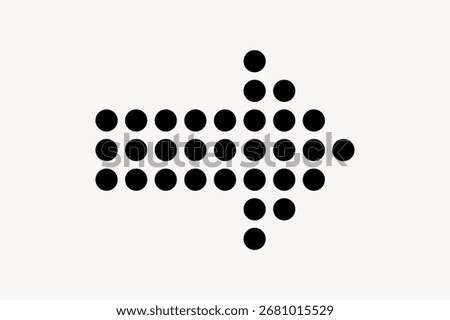 Arrow made of dots, dot arrow design, dotted direction sign pointing right on beige background, arrow with dots, dots forming arrow. Minimalist black stars shape symbol design illustration.