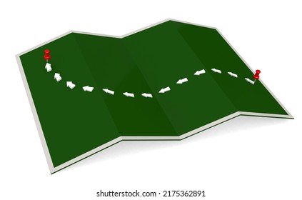 Arrow Path With Thumb Pin On Green Paper, 3d Rendering