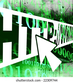 Arrow pointed at an internet link on a green background