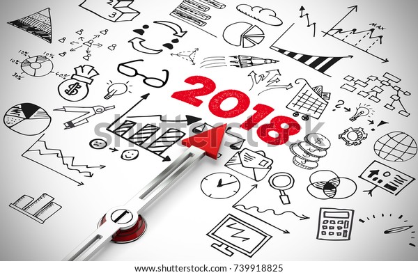 Arrow Pointing New Year 2018 Icons Stock Illustration 739918825