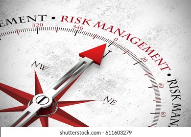 Arrow points to risk management slogan on compass (3D Rendering)