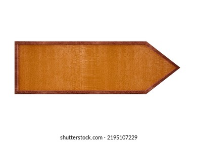 Arrow Shaped Empty, Blank Wood Sign, Board Or Plaque With Dark Wood Frame Isolated On White Background, Copy Space, 3D Illustration