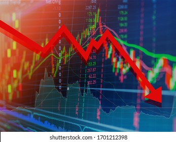 Arrow Showing Stock Market Crash. Downward Moving Arrow On Trading Screen. Fall And Depreciation Concept.