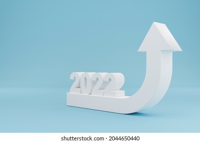 Arrow Sign Growth Moving Up And 2022 Year Calendar Date On Light Blue Background. Business Development To Success And Growing Annual Revenue Growth Concept. 3d Illustration