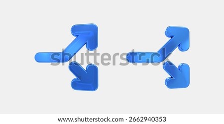 arrow split 3D icon on isolate white background