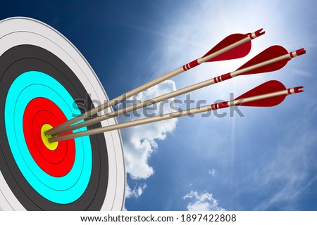 Arrow and target on sky background. 3D illustration