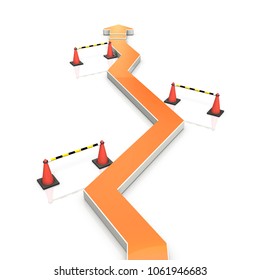 An Arrow That Changes Course Repeatedly. This Is An Abstract Showing Twists And Turns. 3D Illustration