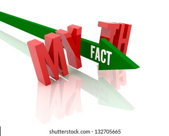 Arrow With Word  Fact Breaks Word Myth. Concept 3D Illustration.