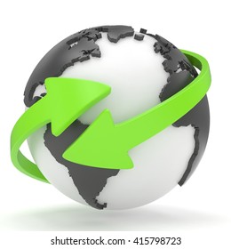 Arrows and Earth globe. 3d render